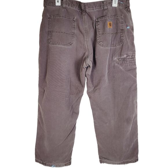 Carhartt Mens 100% cotton faded brown paint splatter lined jeans size 40x30 - Picture 2 of 5